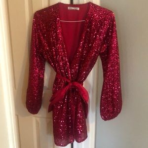 Express x Olivia Culpo Pink Sequin Wrap Dress